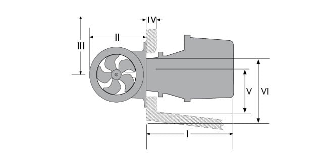 Measurements Stern Thruster, Side Power Hekkthruster standard IP SLEIPNER Baugpropell SE100IP 24V m vanntett og gnistsikker motor SE100185T24IP